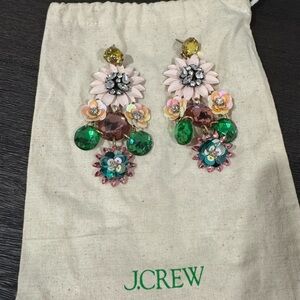 J. Crew Floral Drop Earrings with Pink and Green Accents